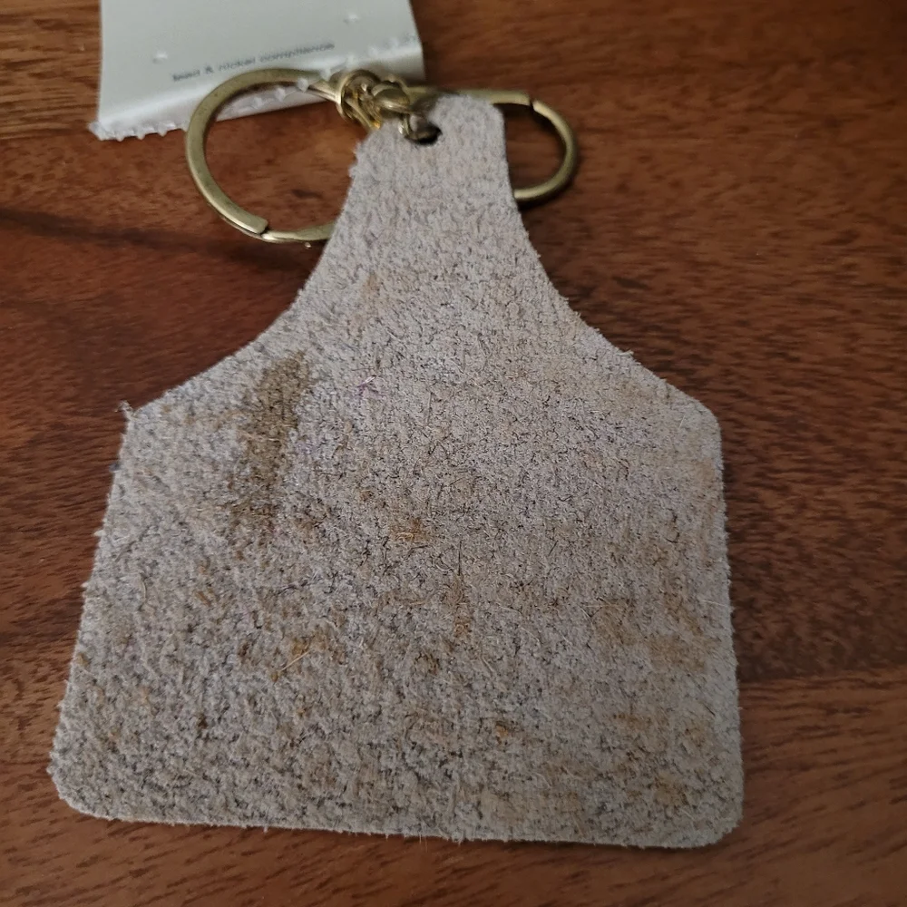 Cow Ear Tag Keychain or Purse Charm Leopard Print